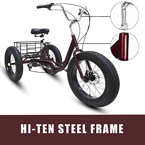 20 Inch 7 Speed Fat Tire Adult Tricycle with Shopping Basket K671