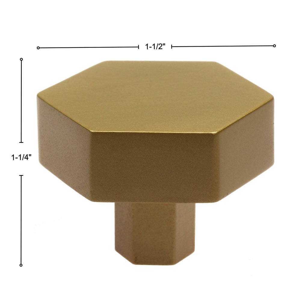 1-1/2 inch Solid Hexagon Cabinet Knob Satin Gold N15576
