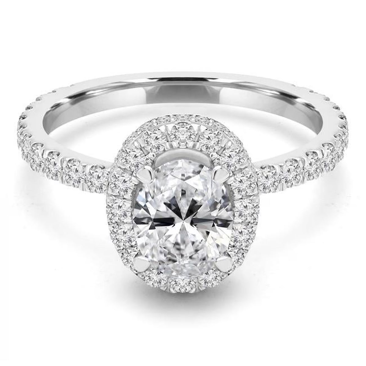 Oval Halo Engagement Ring 14K White Gold A18073