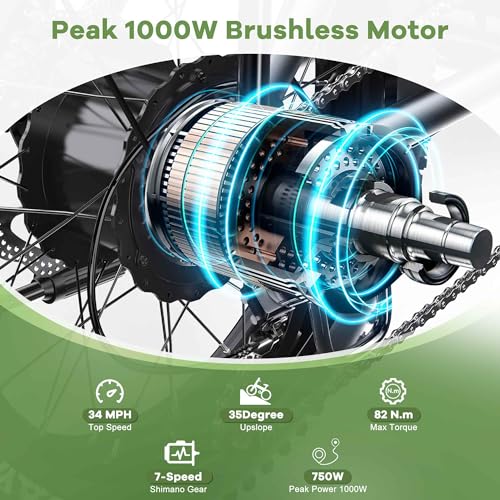 1000W Foldable Electric Bike, 48V 15Ah Removable Battery, 20" Fat Tire, 7 Speed Z9202
