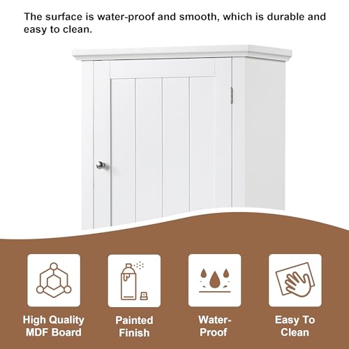 White Tall Bathroom Storage Cabinet with 2 Doors, 5 Shelves, 1 Drawer M74245