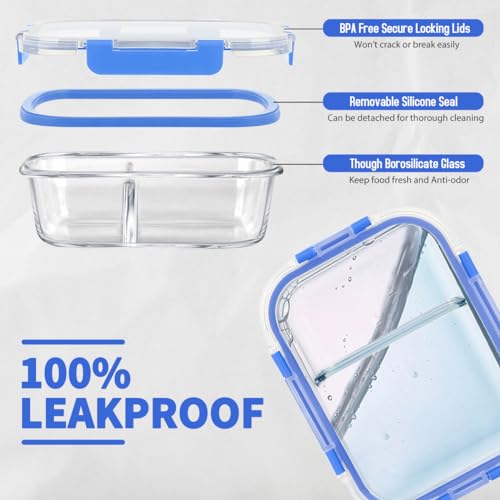 42pcs Glass Food Storage Containers with Lids Set, Blue J545616