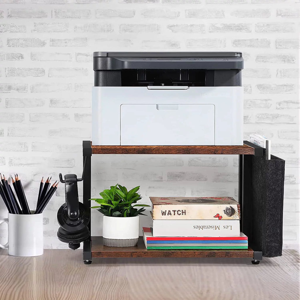 2-Tier Mobile Printer Stand Shelf with Storage Under Desk Printer Cart G942916