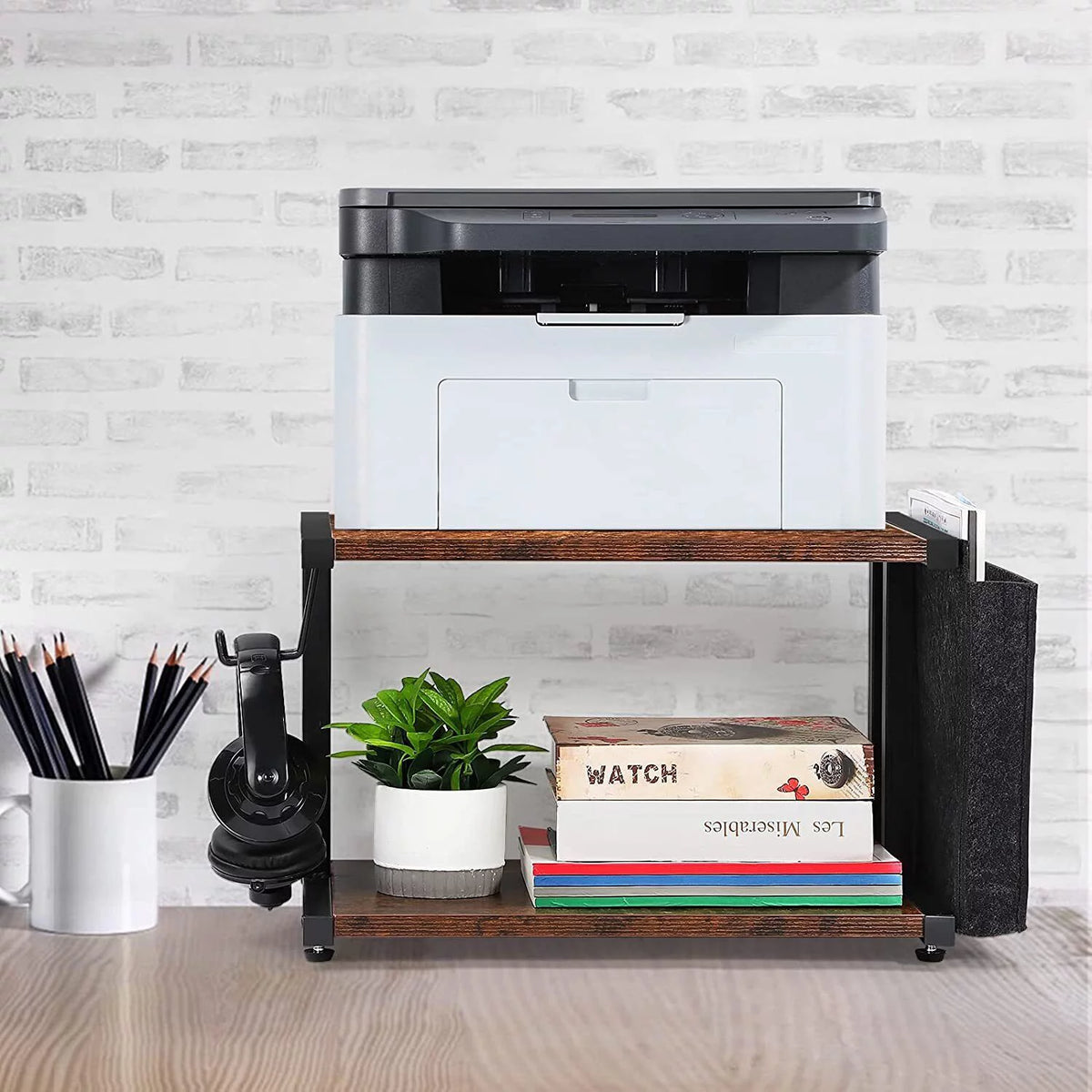 2-Tier Mobile Printer Stand Shelf with Storage Under Desk Printer Cart G942916