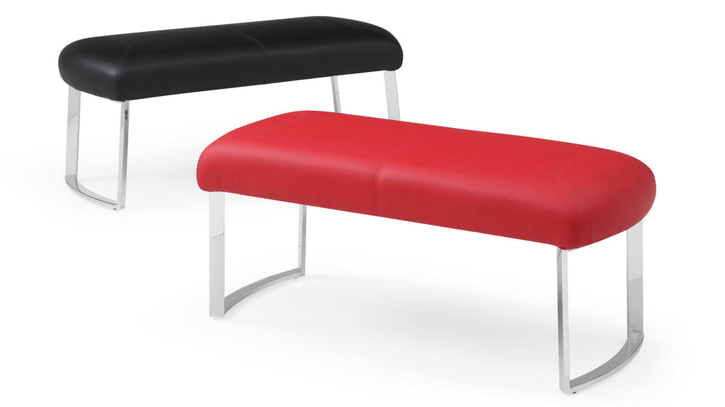 Red Leatherette Bench with Stainless Steel Base D9233
