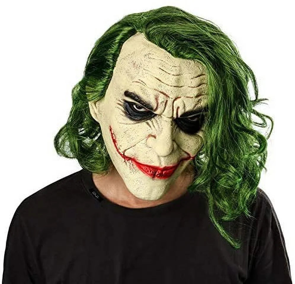 Joker Halloween Vinyl Mask with Green Hair Accessory T540852