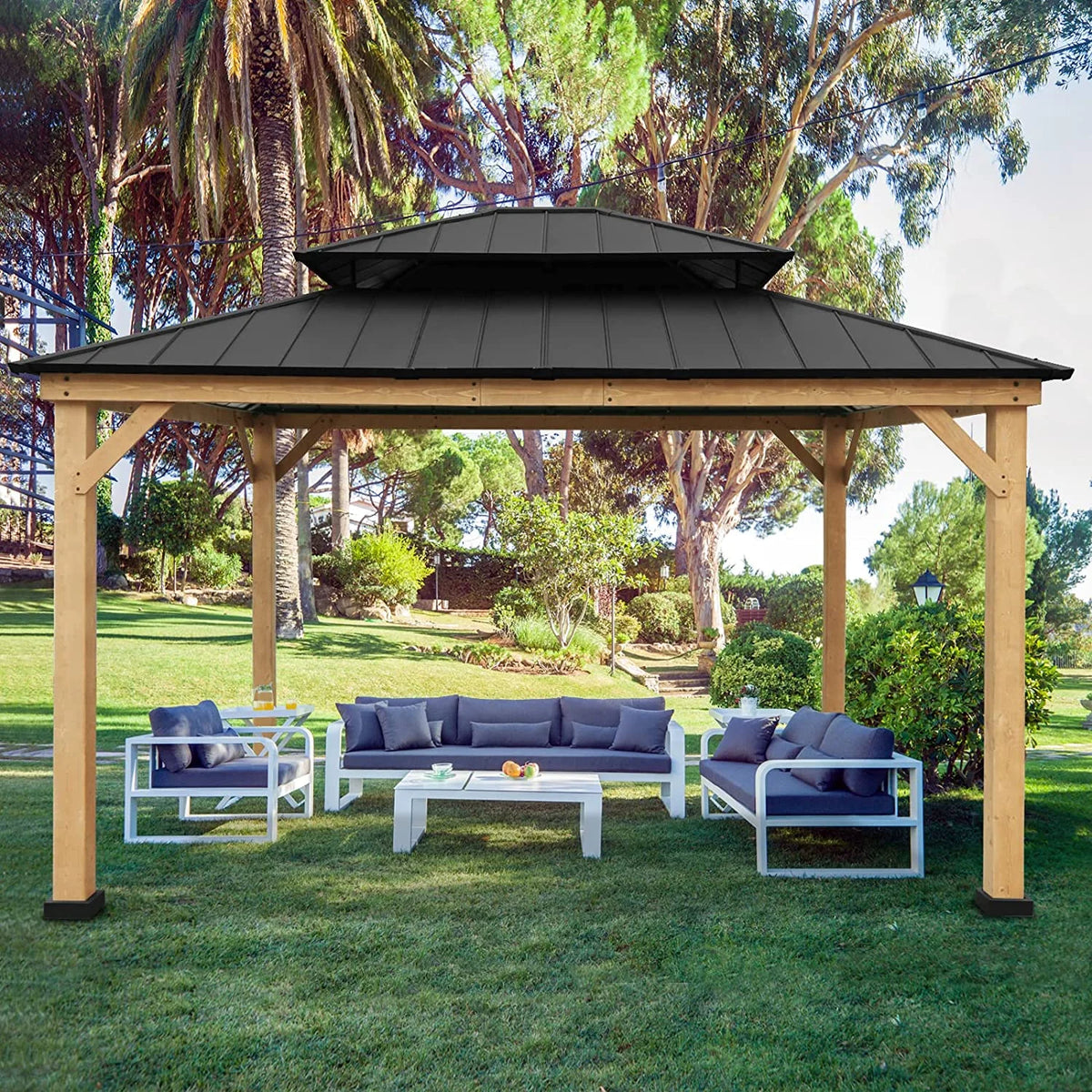 13' x 11' Black Hardtop Gazebo Y309642
