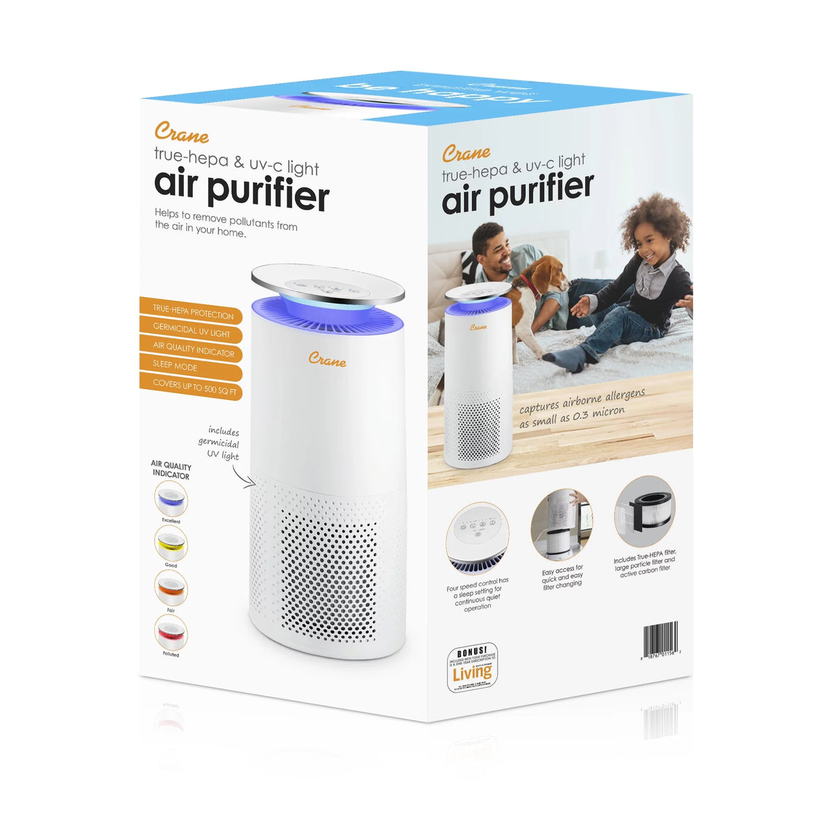 White True HEPA Tower Air Purifier with UV Light S23988