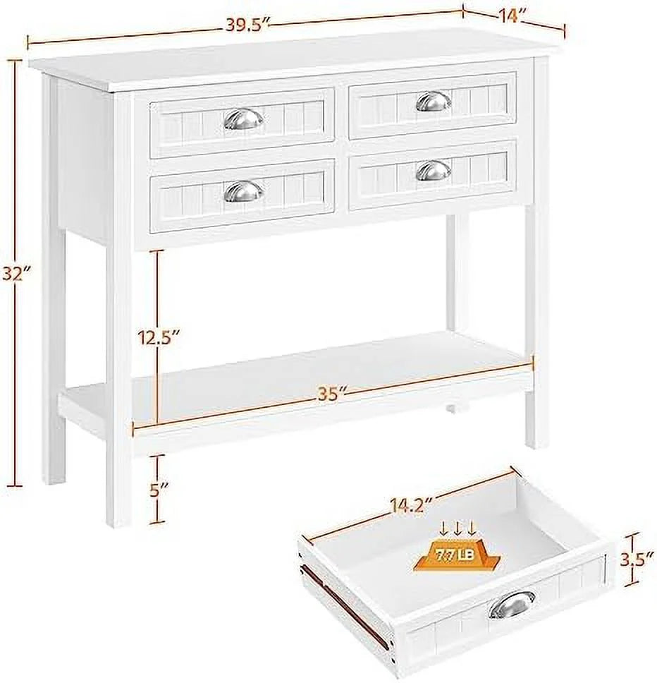 White 4 Drawer 2 Tier Console Table F14727