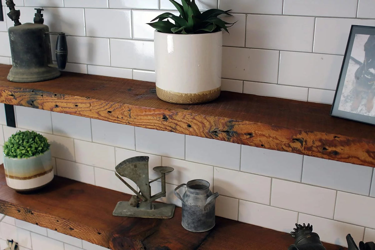Reclaimed Wood Mantel Shelf with Steel Angle Brackets U46447