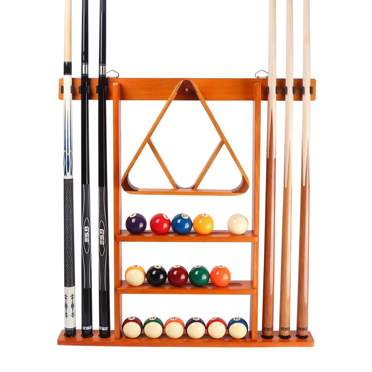 Wall Mounted Pool Cue Rack Holds 6 Cue Stick and Ball - Black Z3346