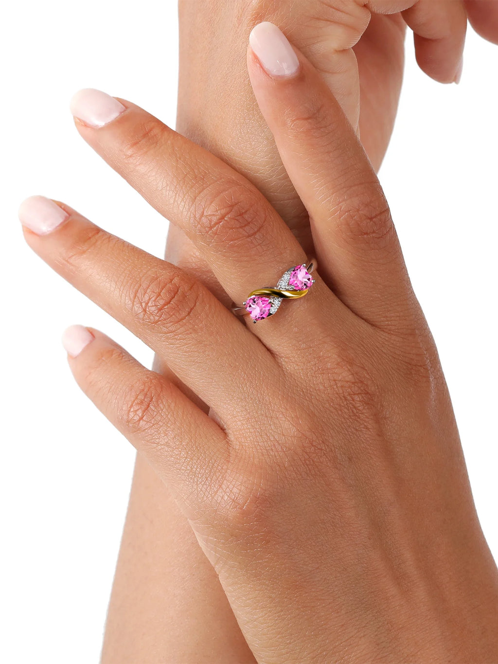 925 Silver 10K Yellow Gold Pink Mystic Topaz White Lab Grown Diamond Ring O26755