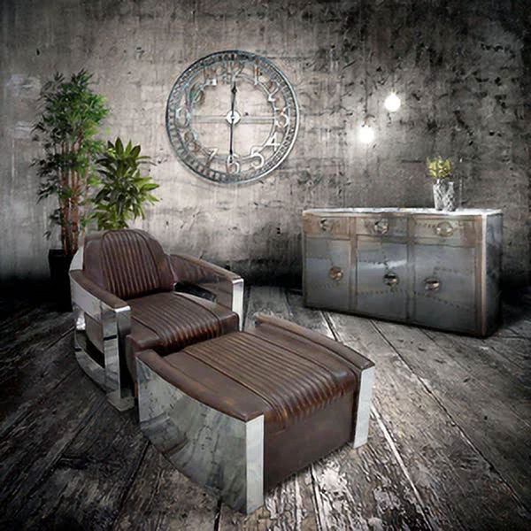 Genuine Leather Polished Aluminum Armchair R708