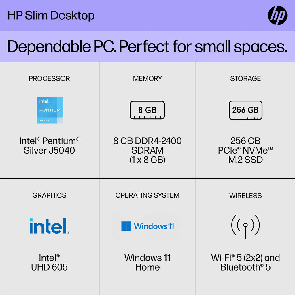 Black Intel Pentium 8GB 256GB SSD Windows 11 Desktop Tower L987