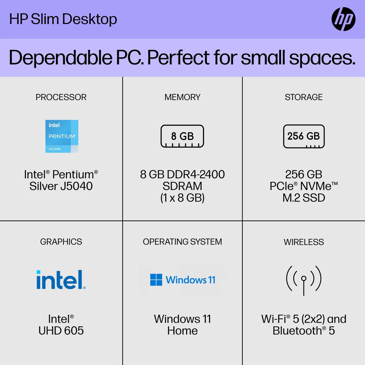 Black Intel Pentium 8GB 256GB SSD Windows 11 Desktop Tower L987