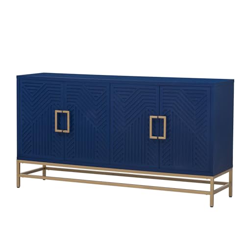 Navy Wooden Accent Storage Cabinet with 4 Doors and Adjustable Shelves G89905