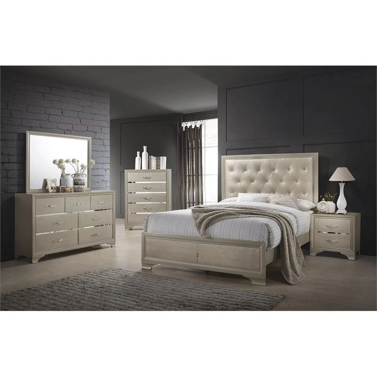 Metallic Champagne Bedroom Set I1908