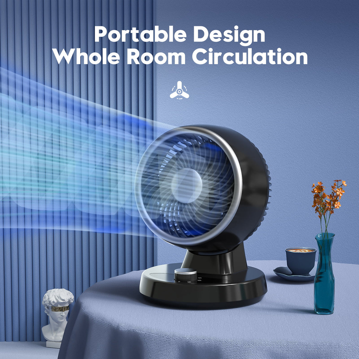 Portable Table Fan with 90° Auto-oscillation, 6 Tilting Head Settings, 3 Speeds K13271