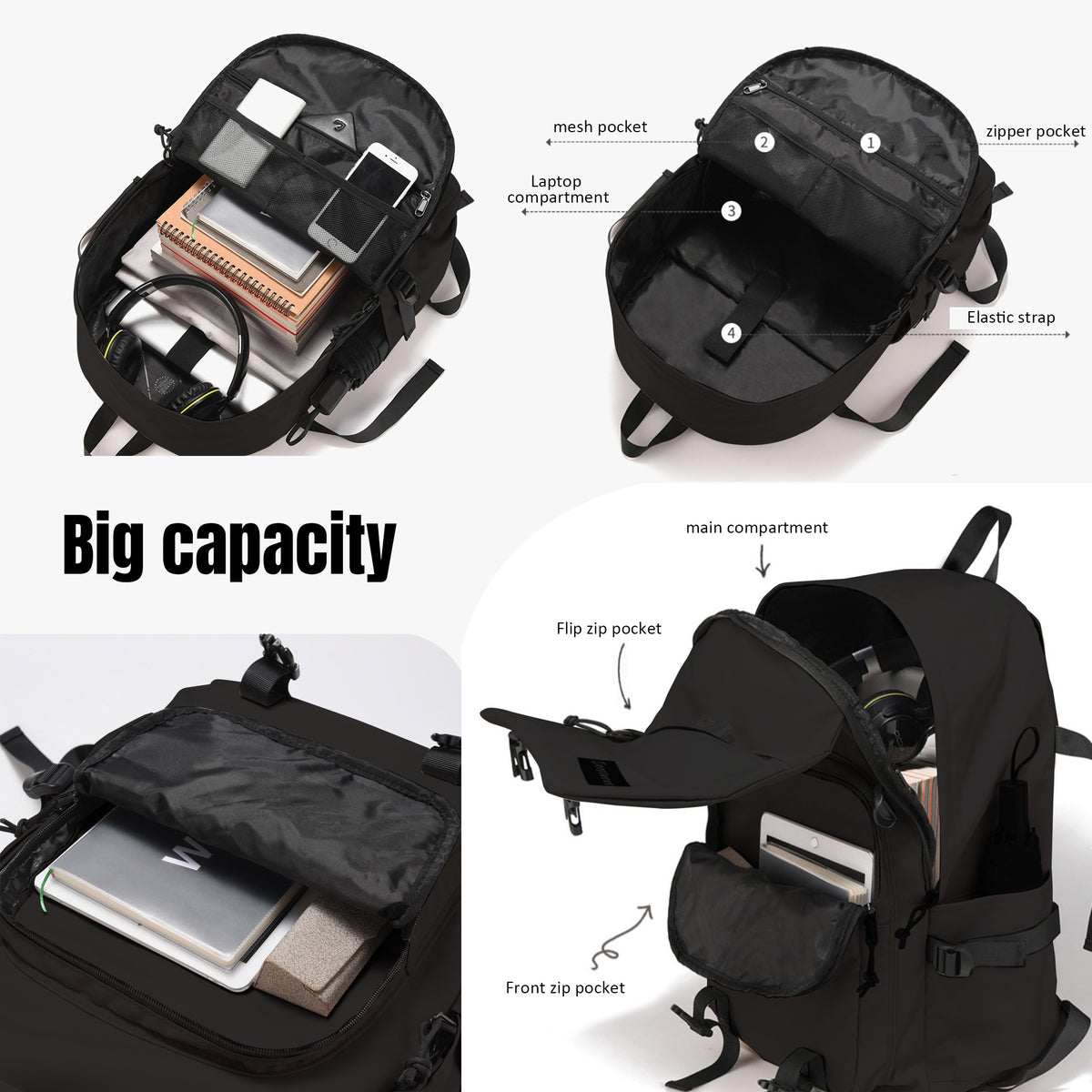 Black Lightweight Laptop Backpack Z178
