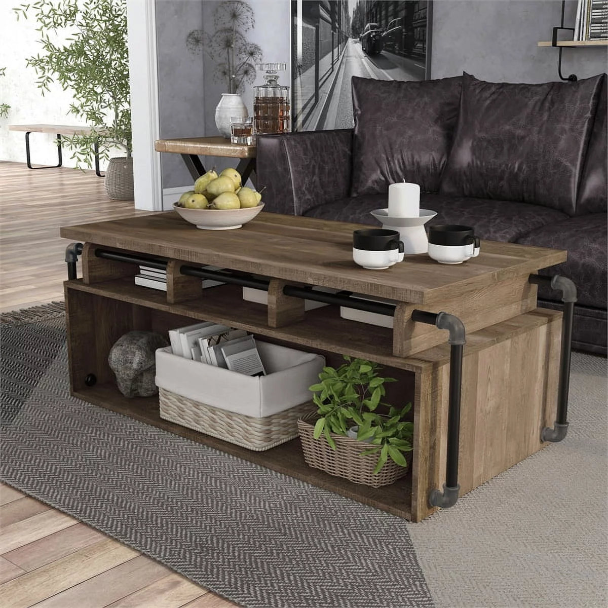 Modern Wood Lift-Top Coffee Table in Reclaimed Oak S180611