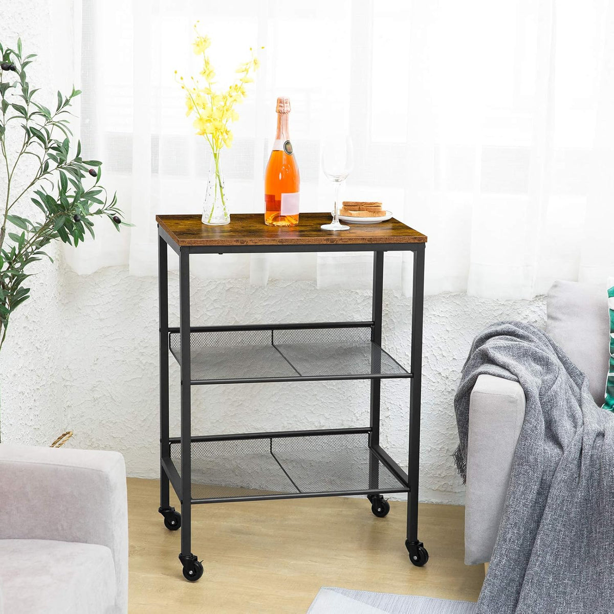 3-Tier Kitchen Bar Cart on Wheels with Storage Shelves L644870