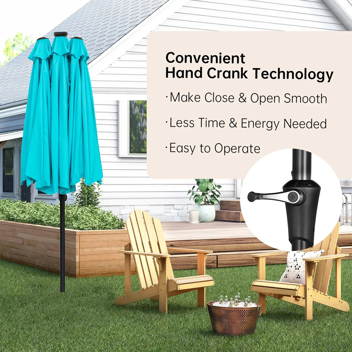 15ft Double-Sided Patio Solar Umbrella with Tilt and Crank, Blue K564