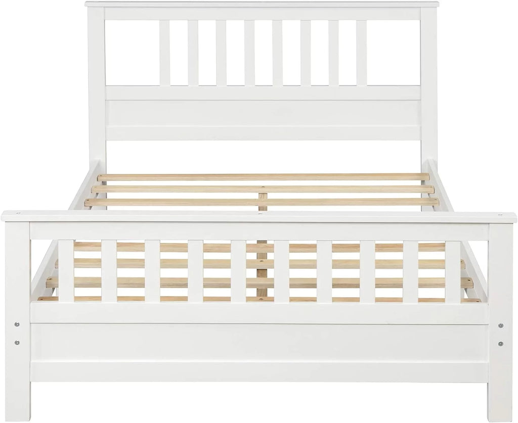 Full Size White Wood Platform Bed with Headboard and Footboard U518