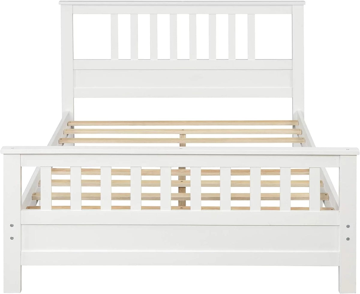 Full Size White Wood Platform Bed with Headboard and Footboard U518