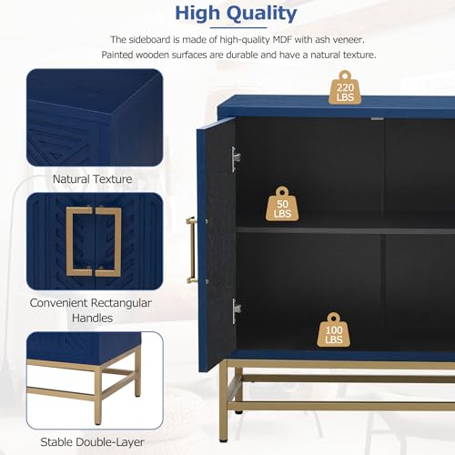 Navy Wooden Accent Storage Cabinet with 4 Doors and Adjustable Shelves G89905