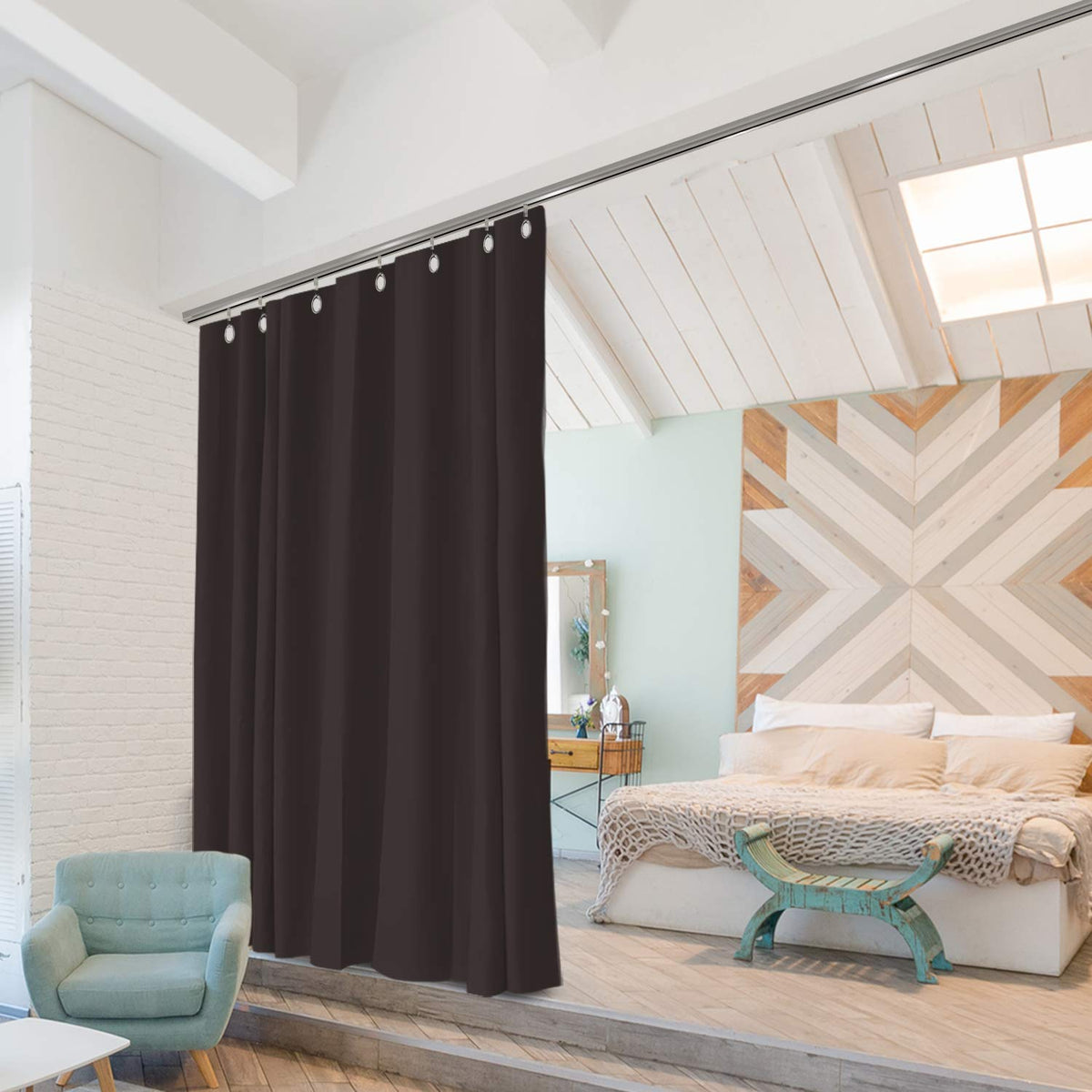 Dark Chocolate Ceiling Track Room Divider Kit, 8ft Tall x 9ft - 12ft Wide X403630