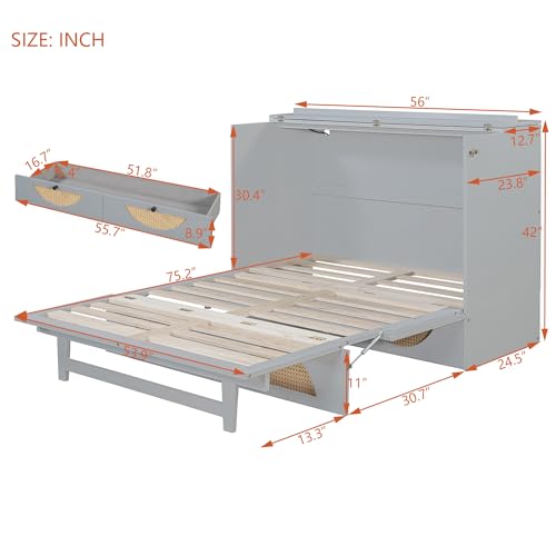 Full Size Murphy Bed Cabinet with USB and Storage Drawer Q685628