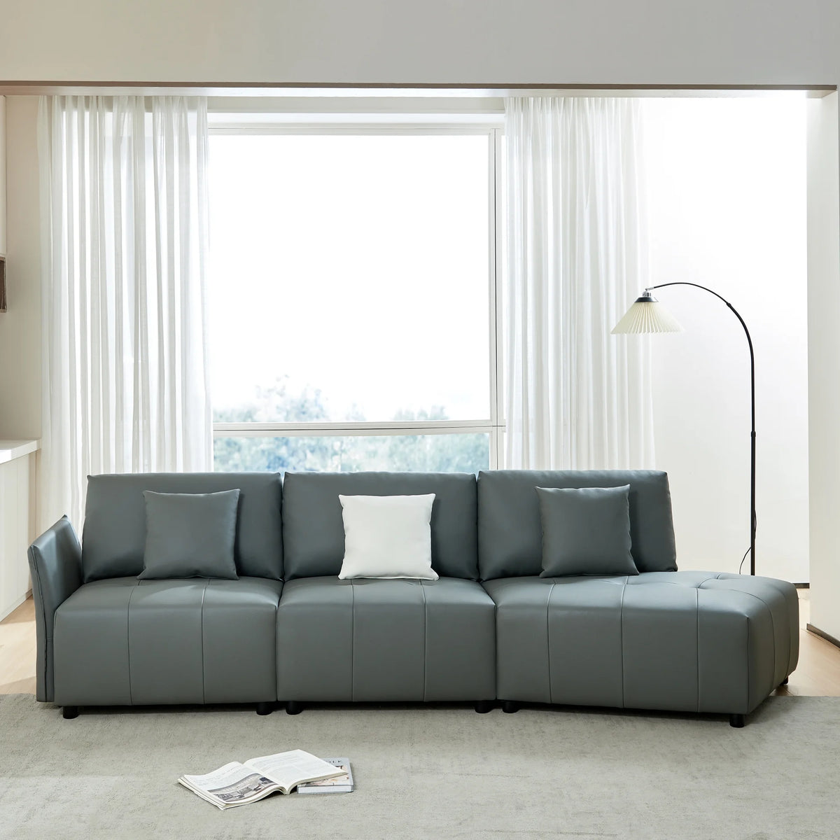 120'' Dark Gray Real Leather Modular Sectional Sofa G32618