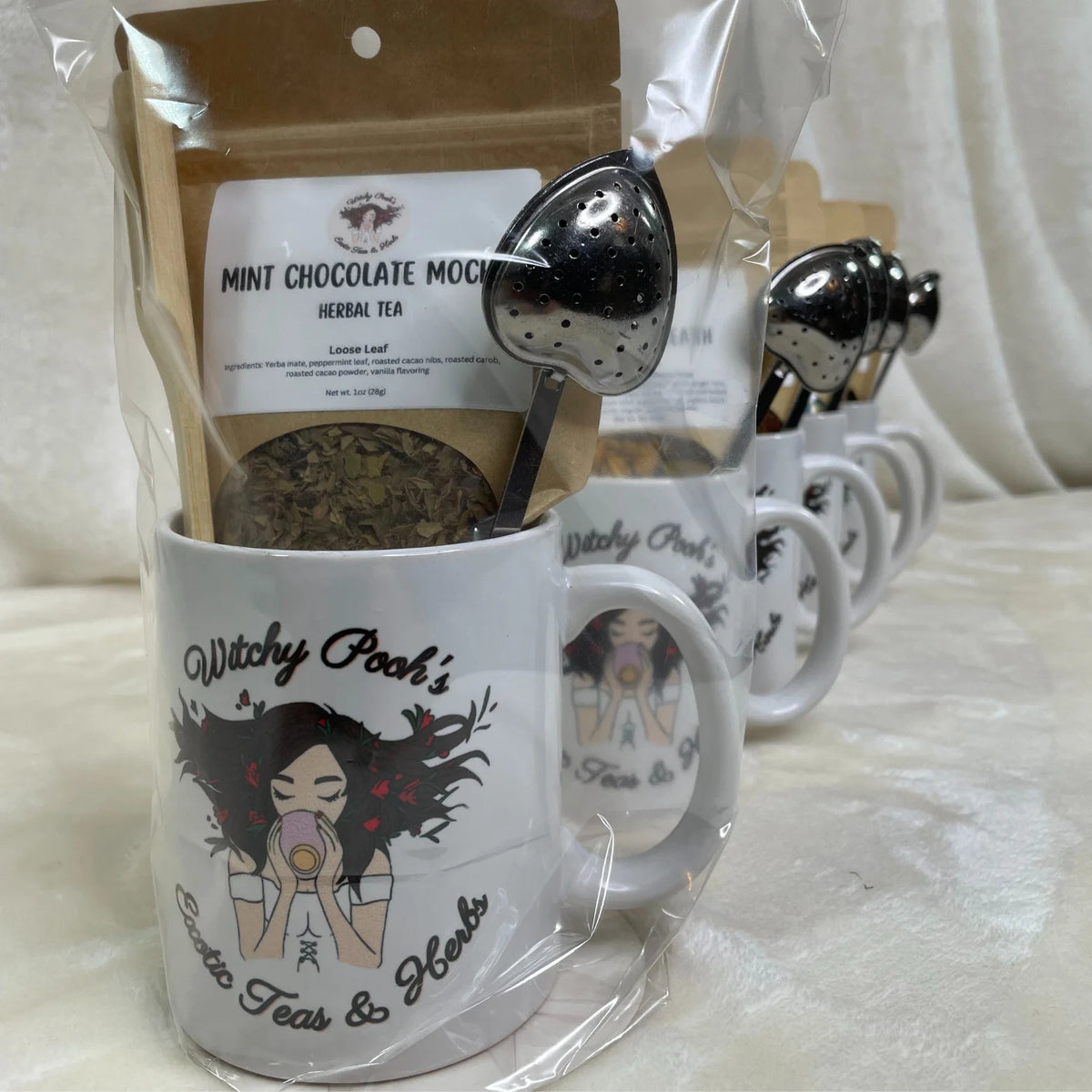 Mint Chocolate Mocha Herbal Tea Gift Mug Set with Heart Infuser C366