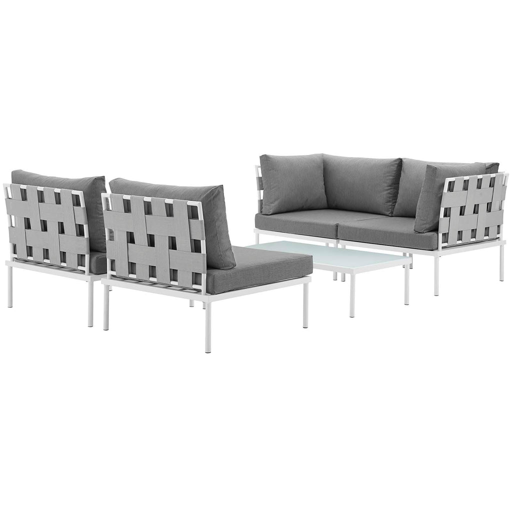 Grey White Gray Rattan Five PCS Sectional Sofa Set C927556
