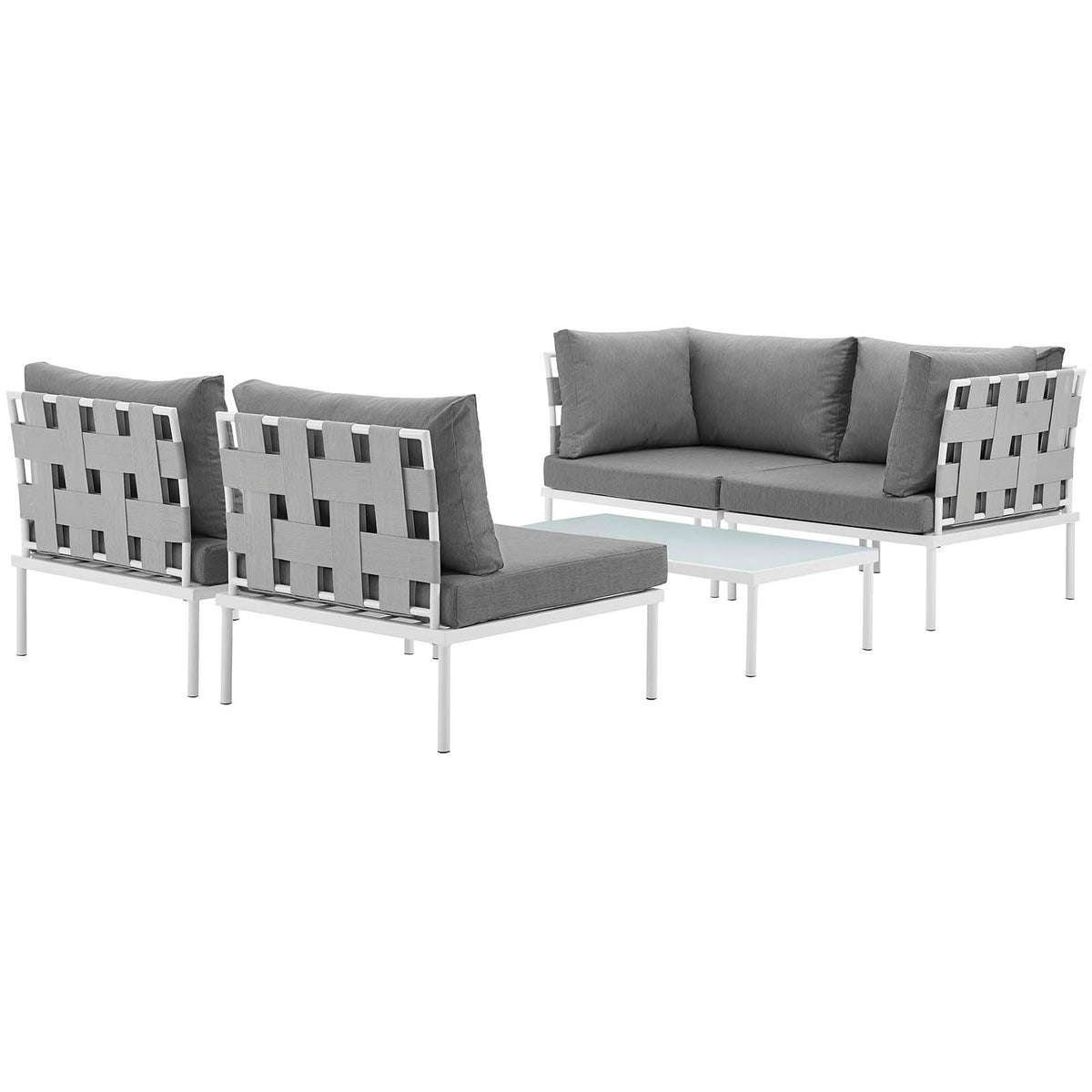Grey White Gray Rattan Five PCS Sectional Sofa Set C927556