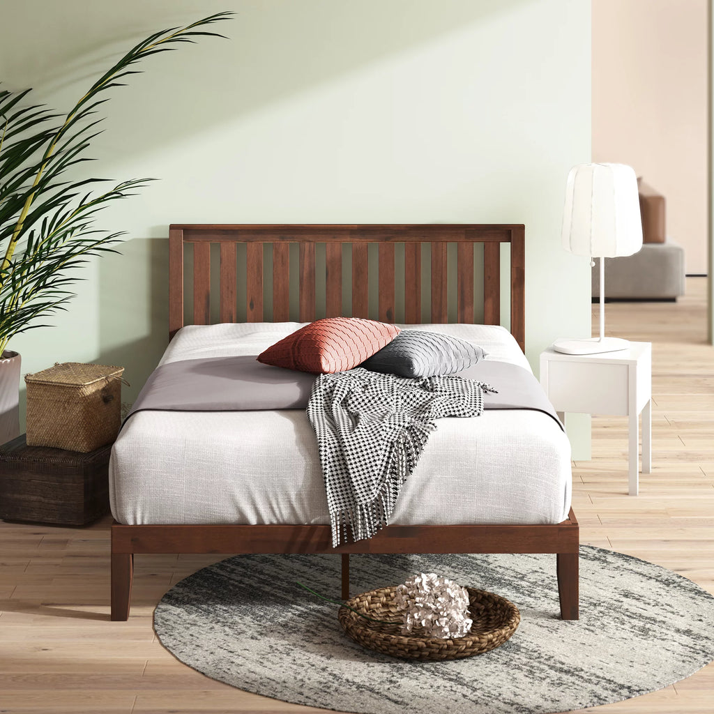 Queen Wood Platform Bed Frame with Headboard J61571