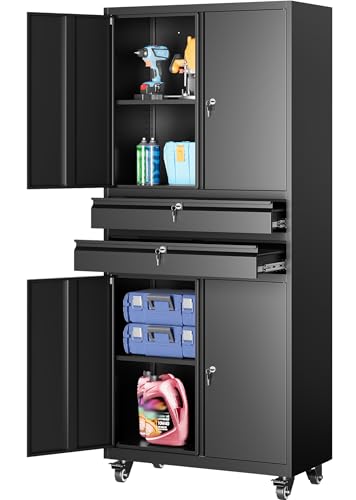 75 inch Black Metal Storage Cabinet with Wheels and Lock F1938
