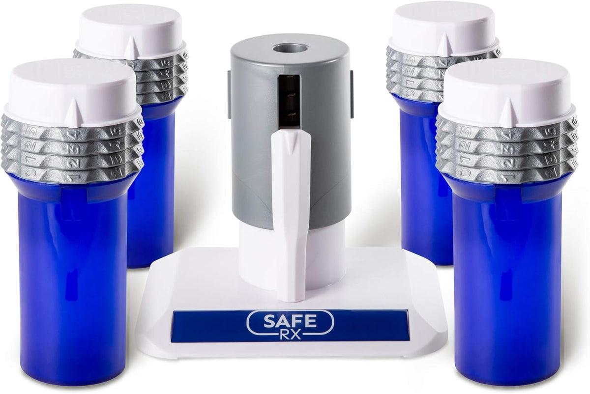 Locking Pill Bottle 4-pk Blue/Amber with Encoder Pack of 2 O68149