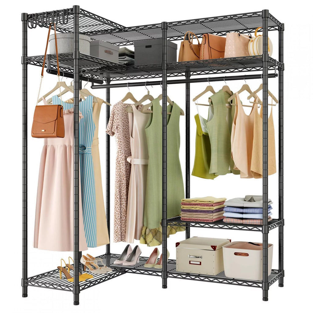 L Shaped Corner Closet System Black D850422