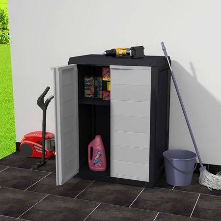 Black and Gray Garden Storage Cabinet with 1 Shelf A904