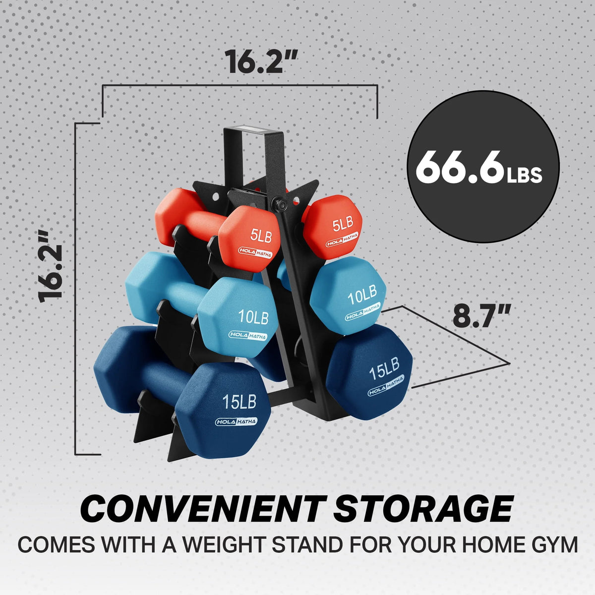 5, 10 & 15 Pound Neoprene Dumbbell Weight Set with Storage Rack P99469