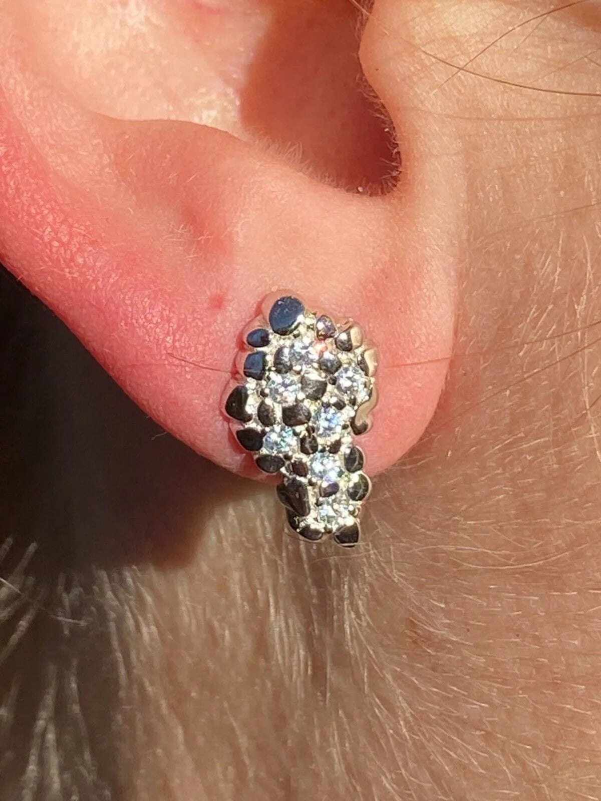 Mens 925 Sterling Silver CZ Stud Earrings I186585