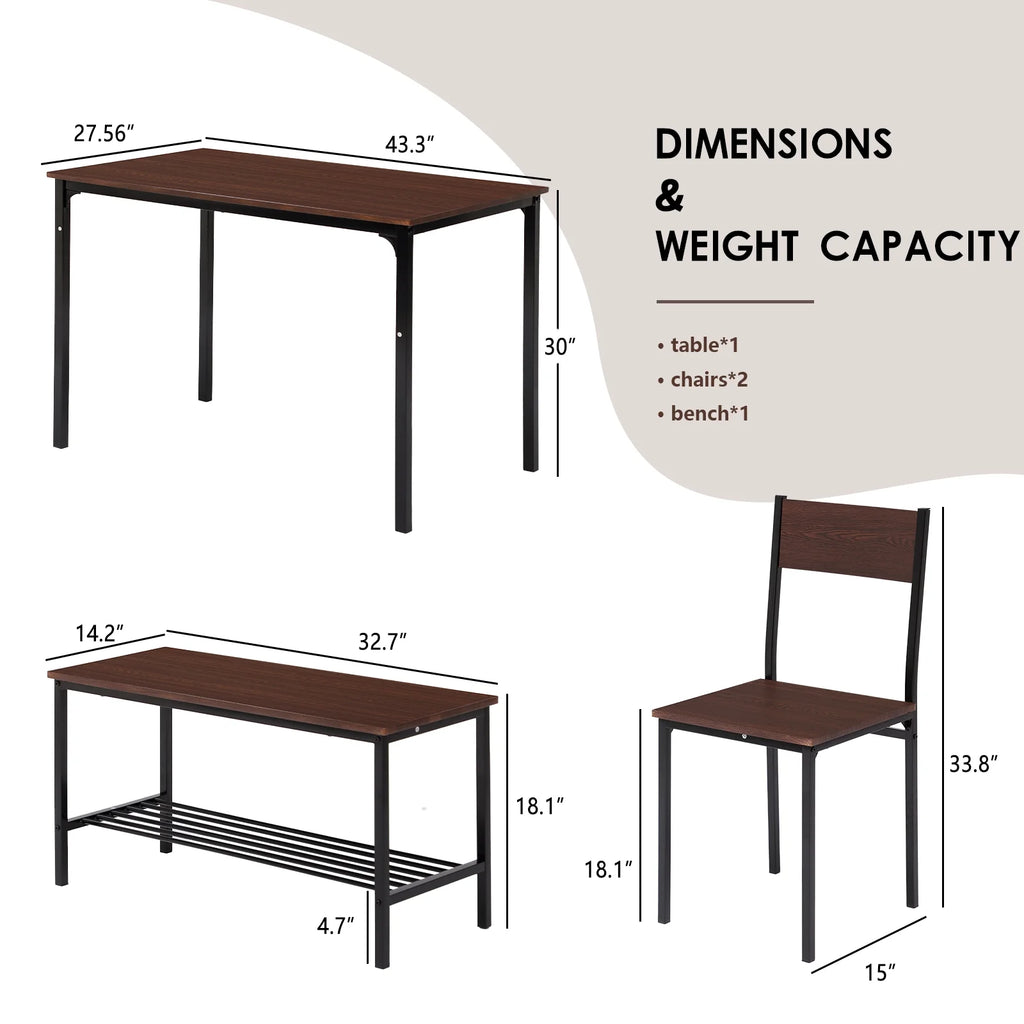 Dining Table Set for 4 with Storage Bench Z4236