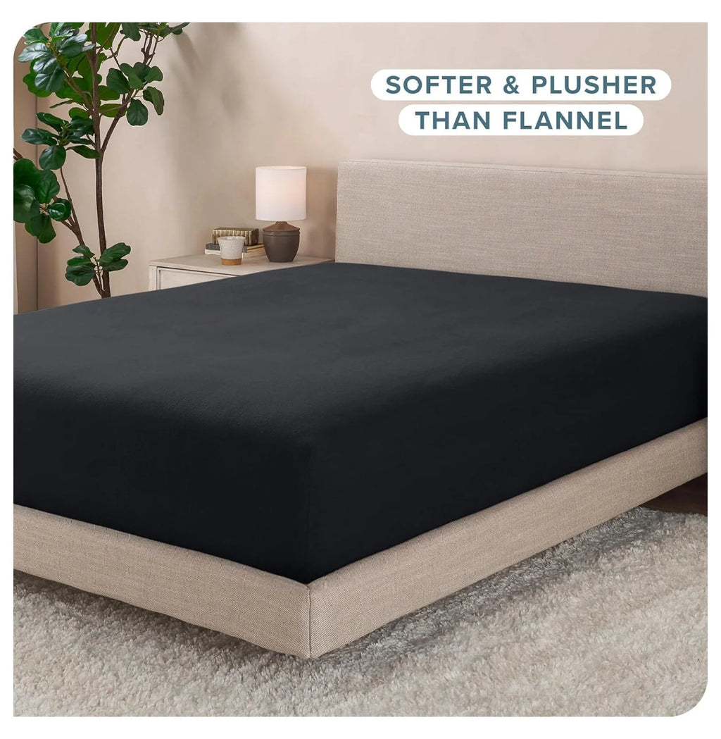 Twin XL Black Deep Pocket Fleece Fitted Sheet S827