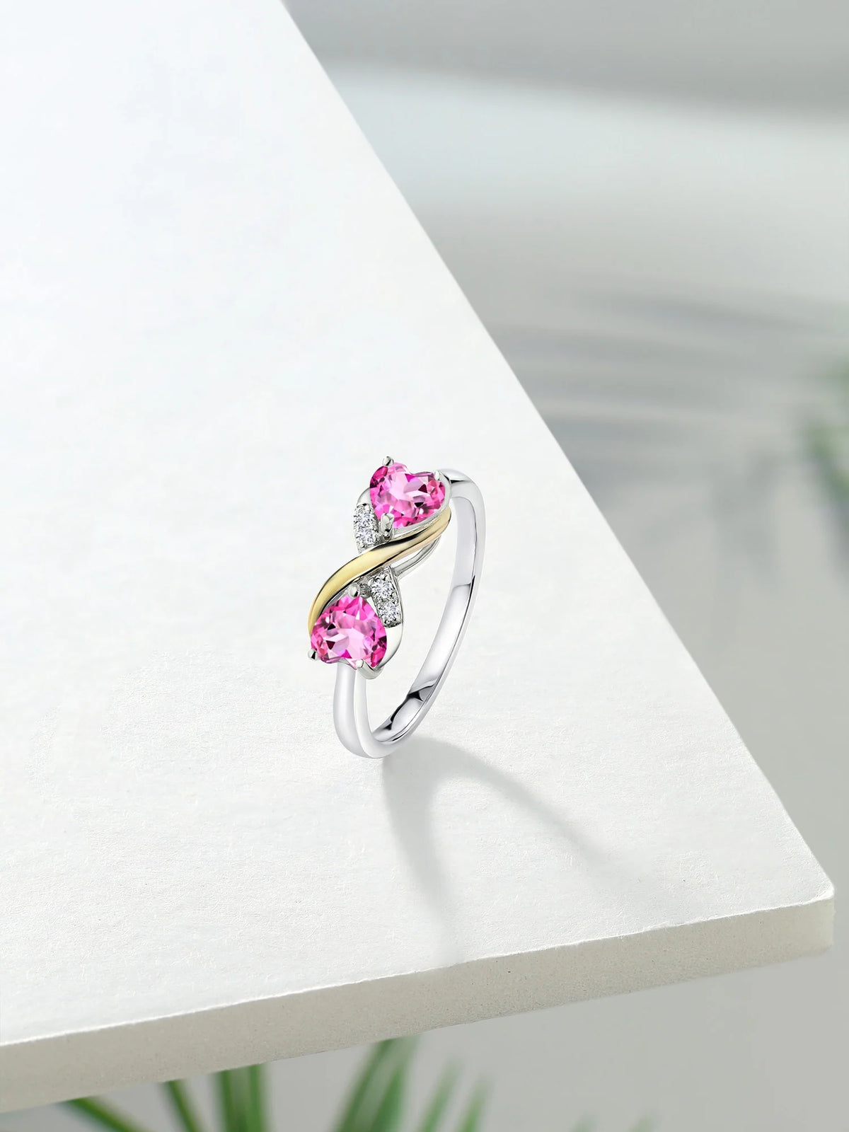 925 Silver 10K Yellow Gold Pink Mystic Topaz White Lab Grown Diamond Ring O26755