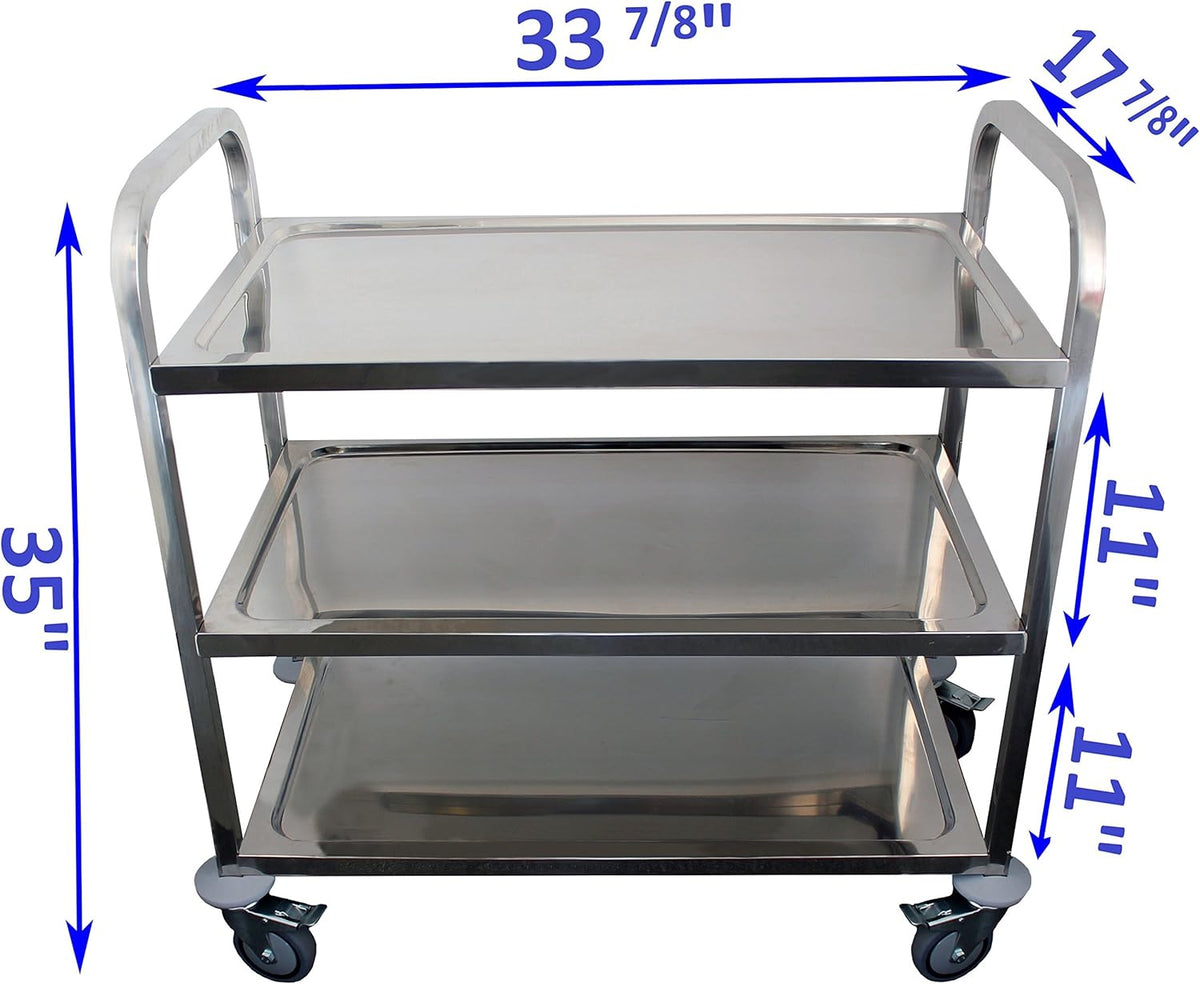 Stainless Steel 3 Shelf Heavy Duty Utility Cart on Wheels J710713