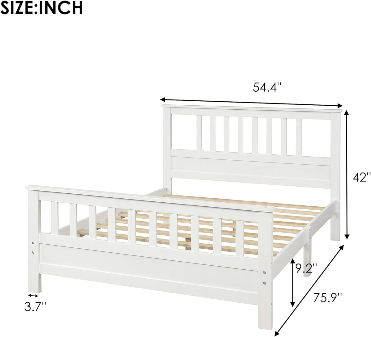 Full Size White Wood Platform Bed with Headboard and Footboard U518