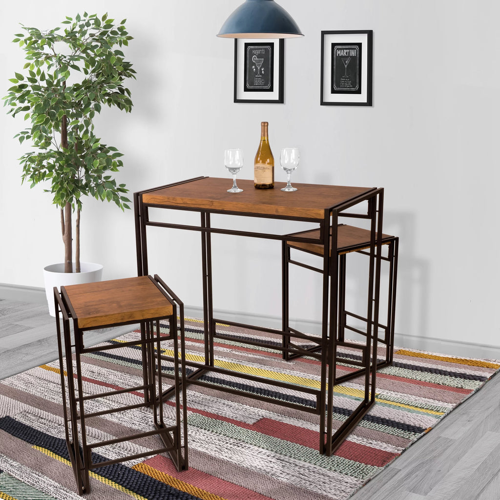 Bar Height 3 Piece Woodgrain Black Dining Table Set J830788