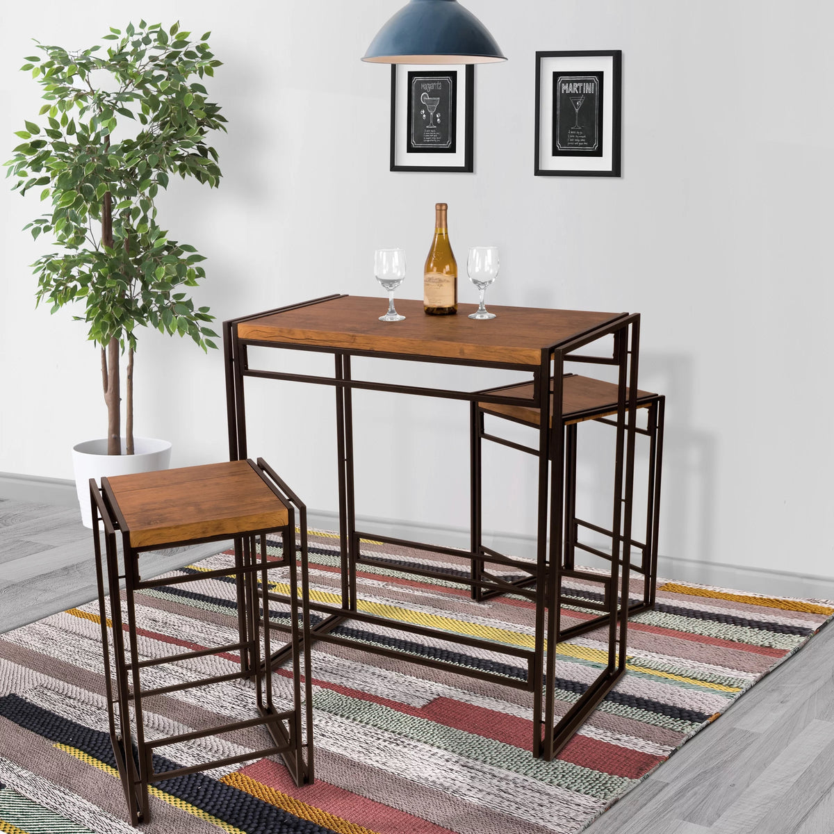 Bar Height 3 Piece Woodgrain Black Dining Table Set J830788