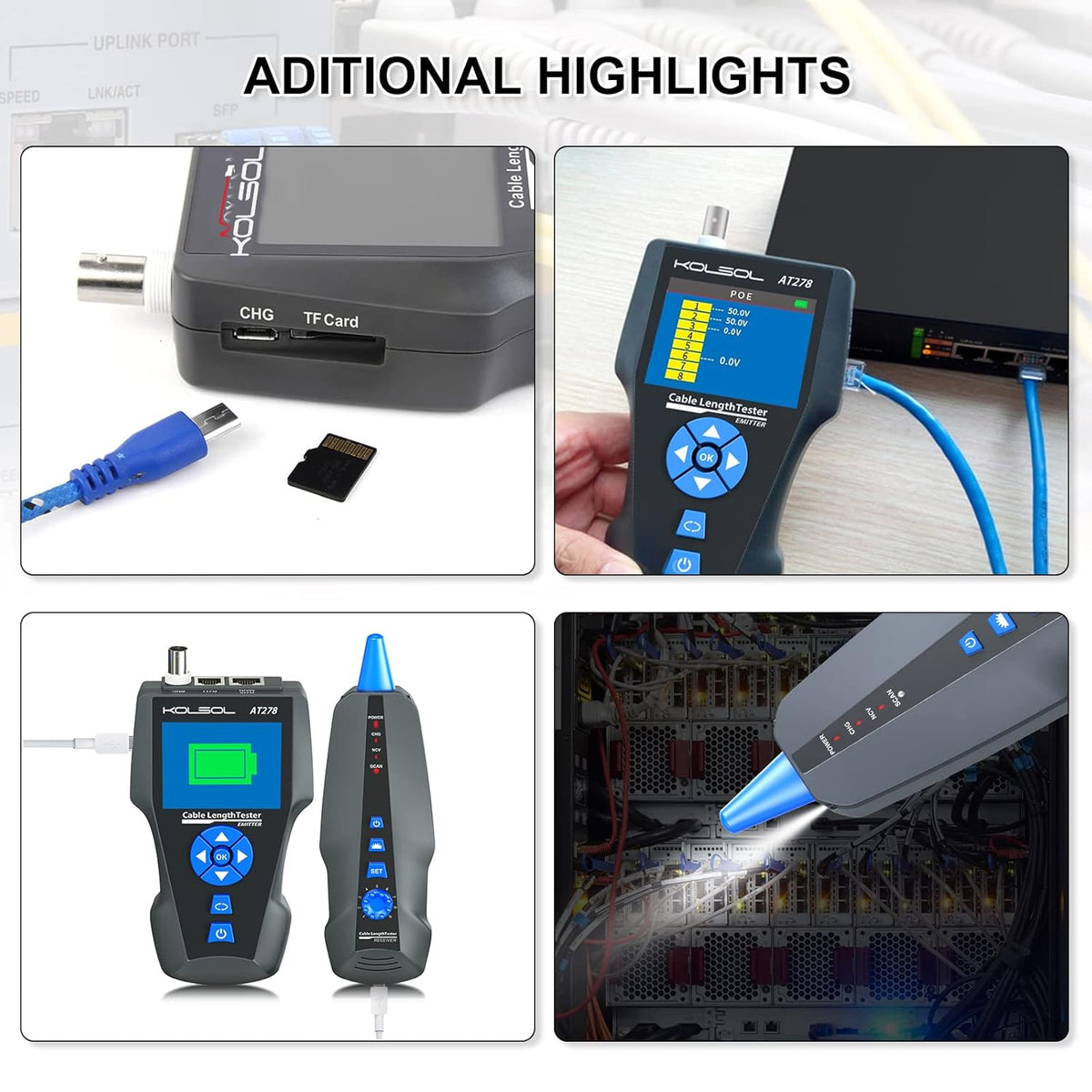 Network Cable Tester with TDR and AC Filter for RJ45 RJ11 BNC Metal Cable M309